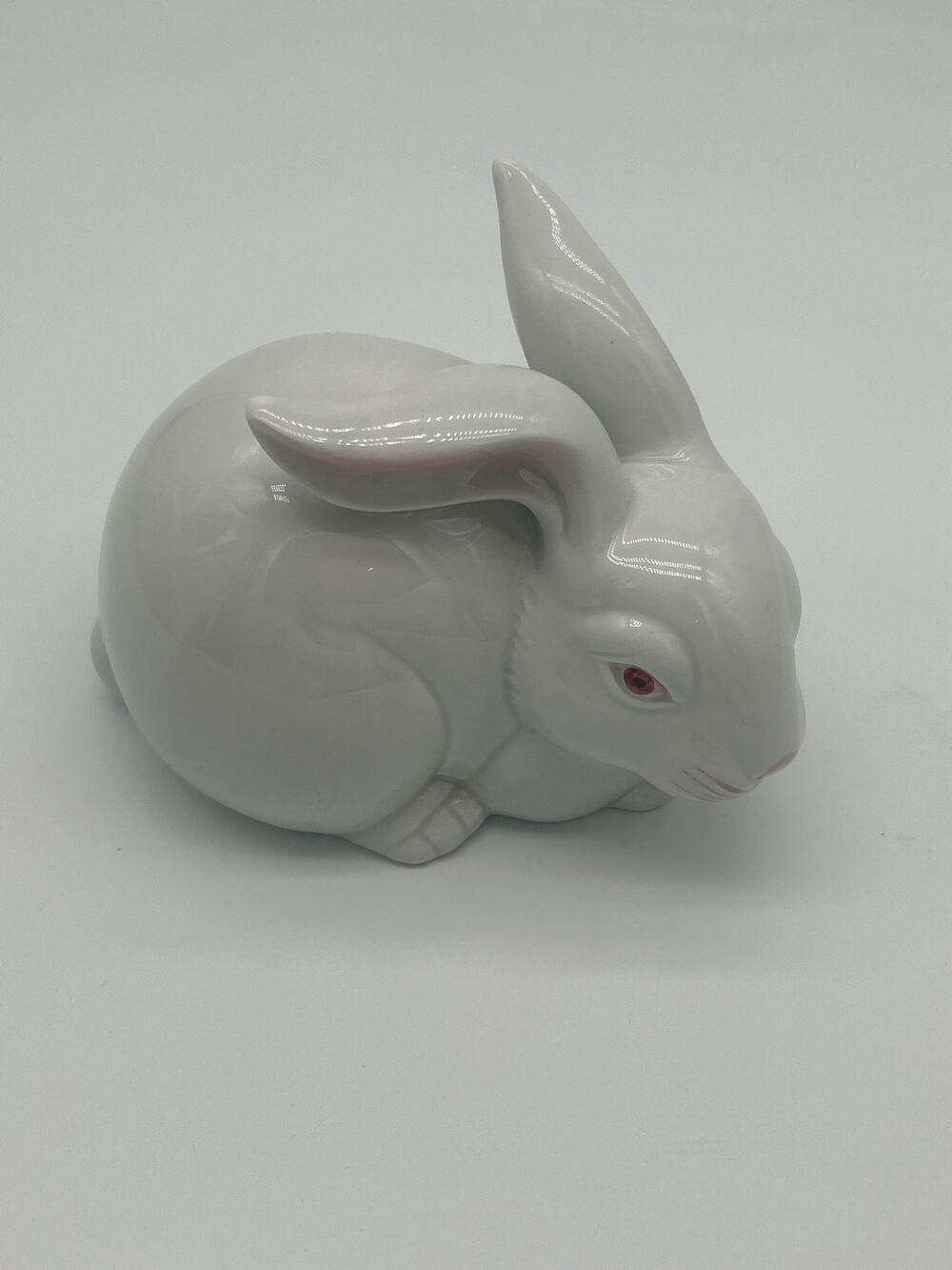 Fitz & Floyd White Porcelain Rabbit Figurine Red Eyes 1985 Hand Painted Bunny